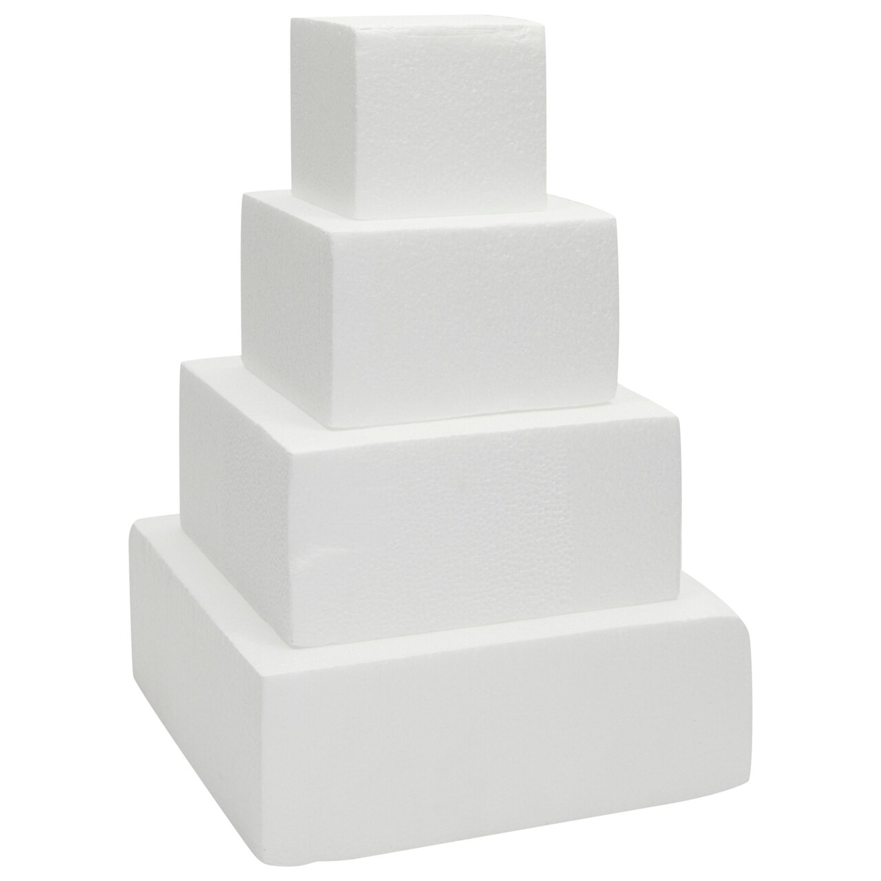 4 Tier Square Foam Cake Dummy Set, 4" 6" 8" 10" Fake Wedding Cake Dummies for Display, Decorating, 14.4" Tall Dummies (White)
